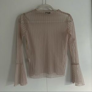 Beige oak and fort mesh mock neck top